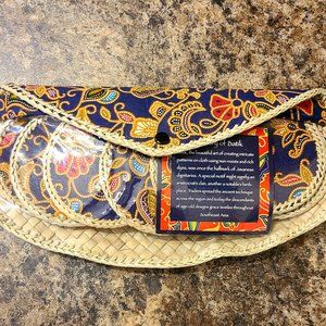 Batik Boho Woven Bamboo And Fabric 12 Coaster Set In Pouch